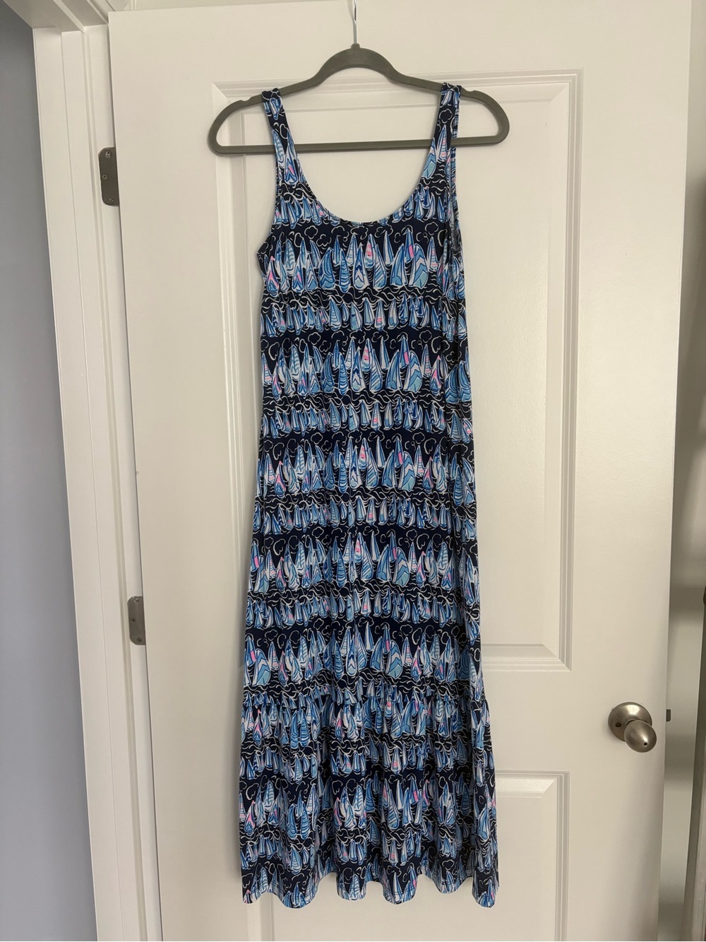 Lilly Pulitzer Blue Navy Pink Patterned Maxi Dress